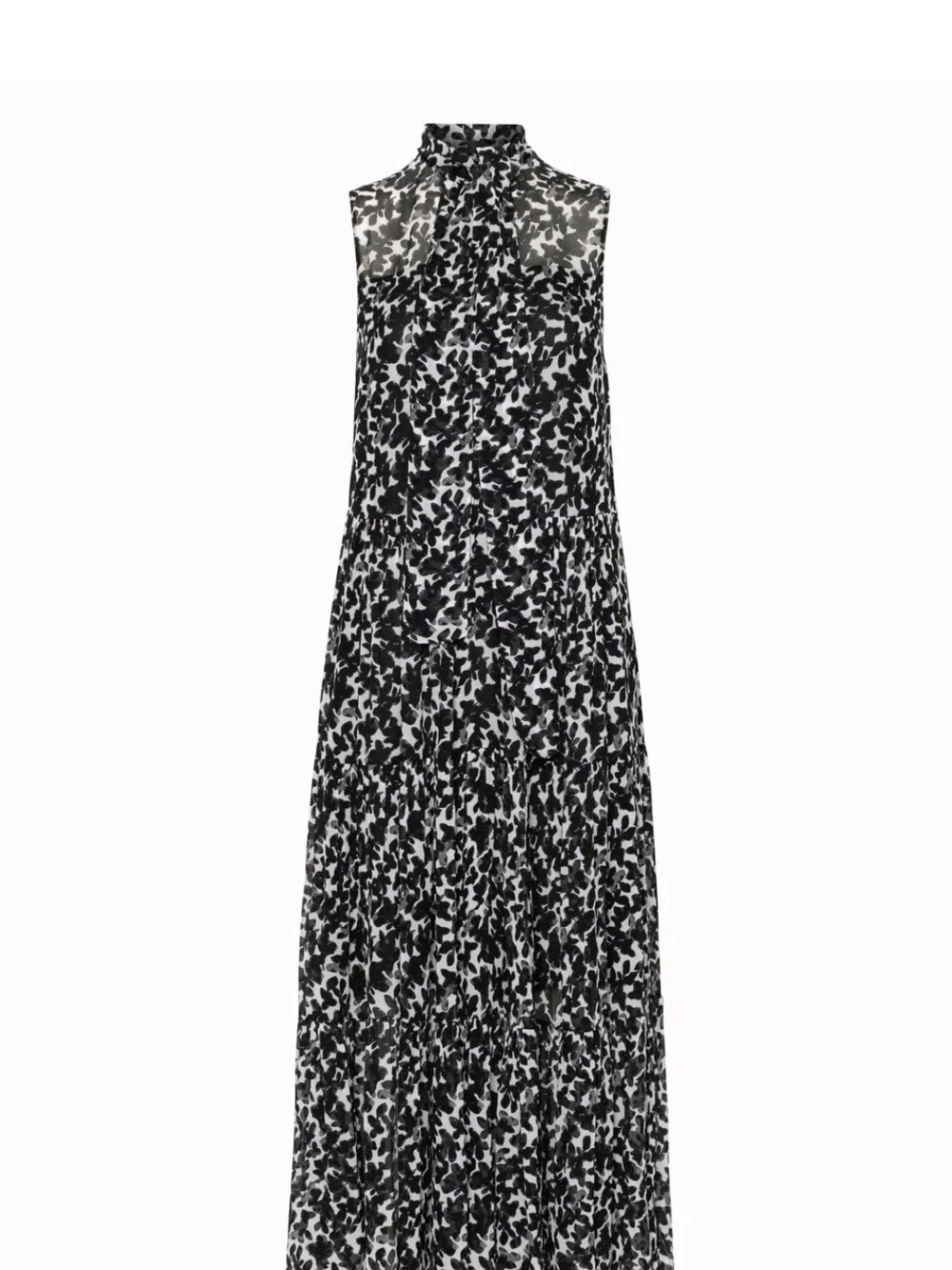 Akris Punto Sleeveless Black & White Floral Tie-Neck Maxi Dress Viscose 12